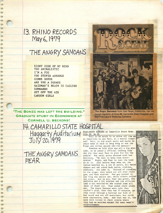 ANGRY SAMOANS Metal Mike Scrapbook 1979 – 07-20-1979 – 12-27-1979 – The Bonze Era Ends - Harlan Hollander then P.J. Galligan on Lead Guitar Page 01